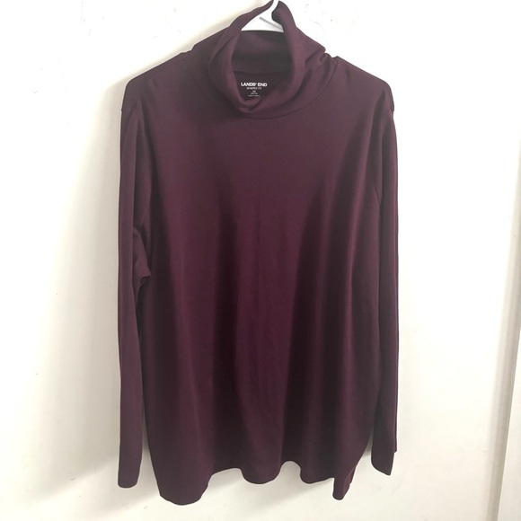 Lands’ End Womens Blouse Burgundy 2XL Turtleneck Supima Cotton Shaped Fit Career - Picture 1 of 7